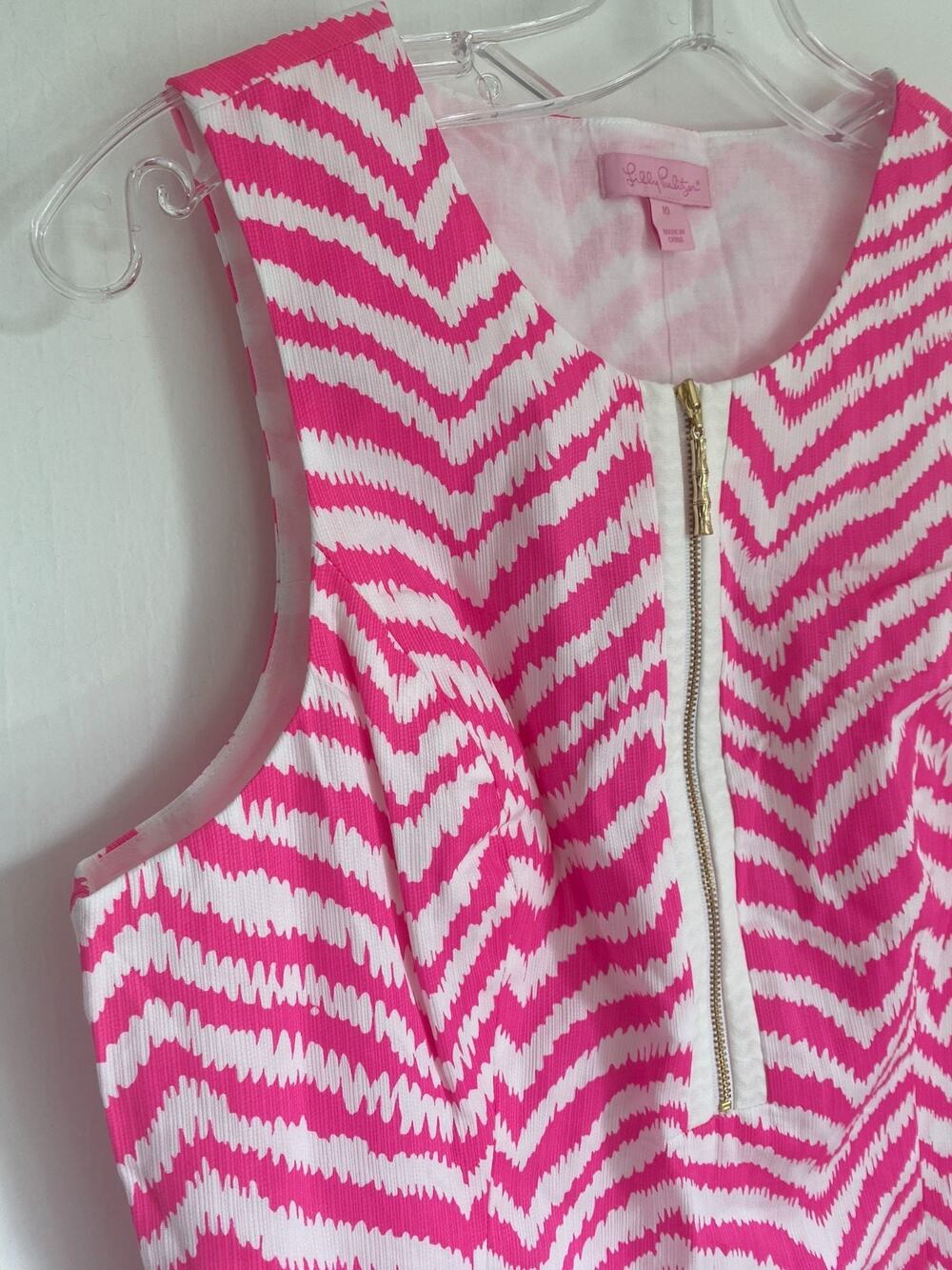 NWT Lilly Pulitzer Penelope Shift Dress 10 Pink White Zebron Chevron Bamboo Zip
